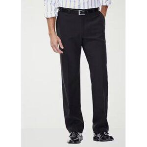 NWT Haggar E-CLO Men's Classic Fit Dress Flat Front Pant Exp Waist Black 34Wx32L